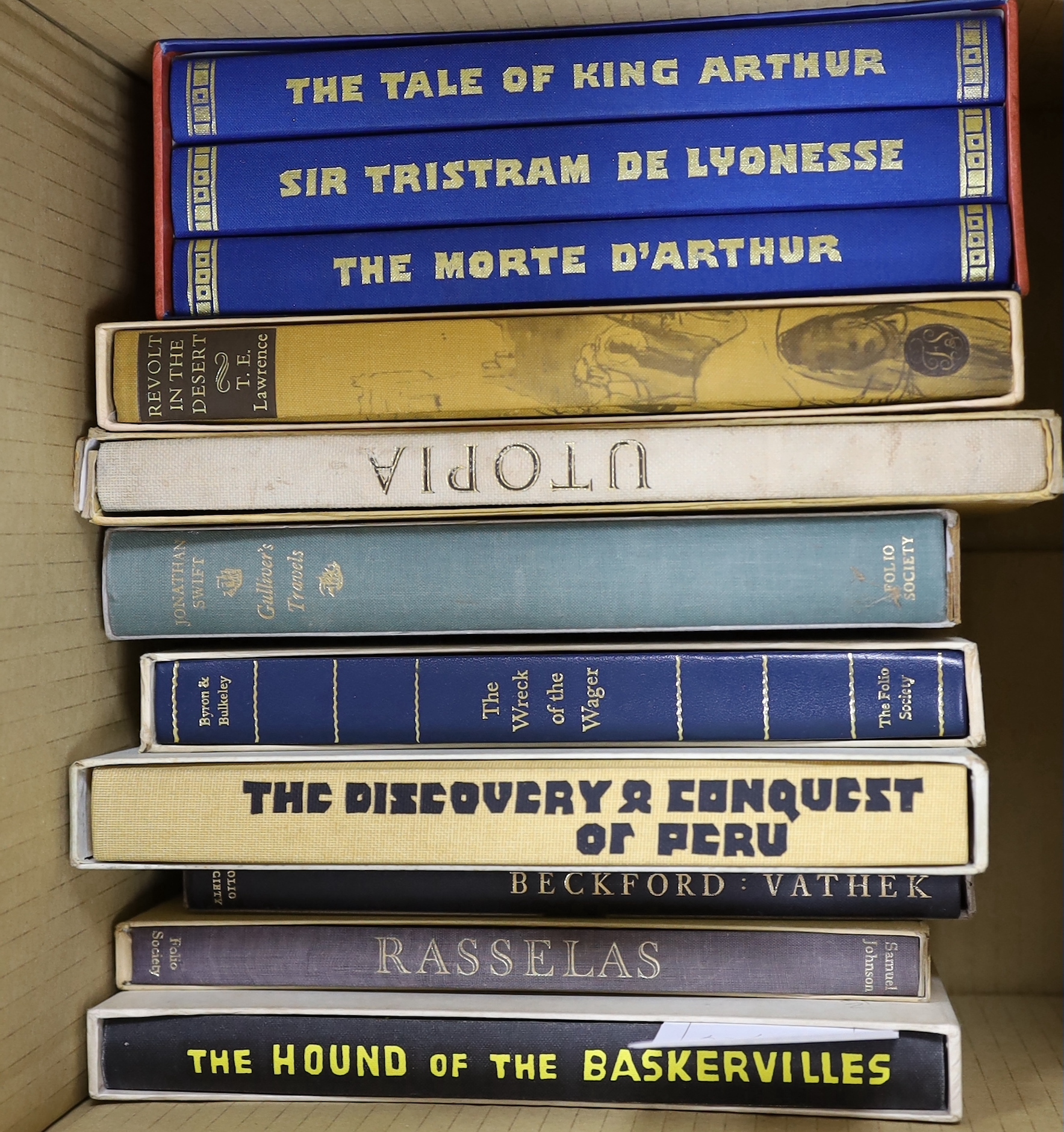 Bawden, Edward (illustrator) - Folio Society - 11 works. Doyle, Sir Arthur Conan - The Hound of the Baskervilles, 1987, with signed compliment slip by Edward Bawden dated 4/1/88, [the year before his death]; Johnson, Sam